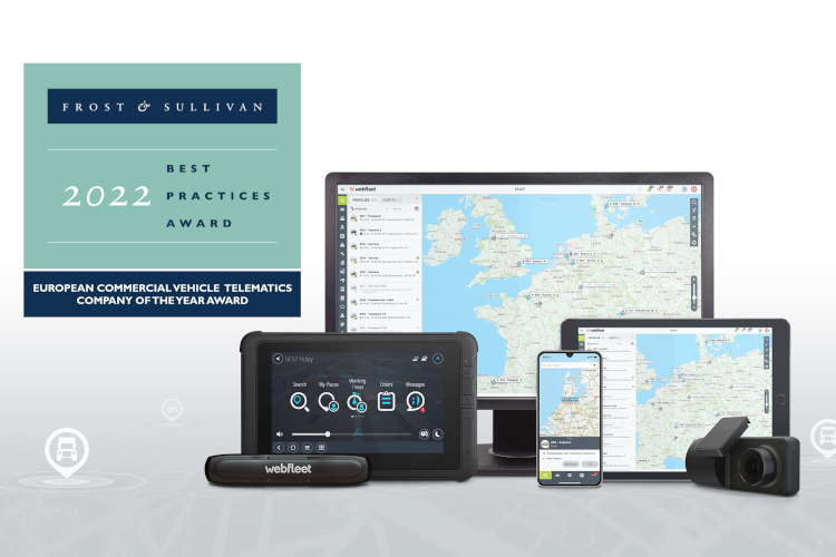 Webfleet z tytułem Europejskiej Firmy Telematycznej Roku 2022 przyznanym przez Frost  Sullivan