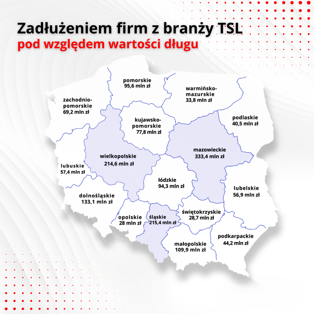 Transport mapa zadłużenia wg województw